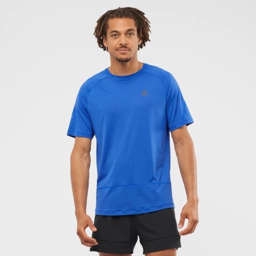 Camiseta Salomon Cross Run Corta Sleeve Hombre Azules | MX UTEY237